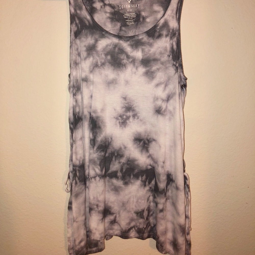 Ribbed tie-dye lace up tank top